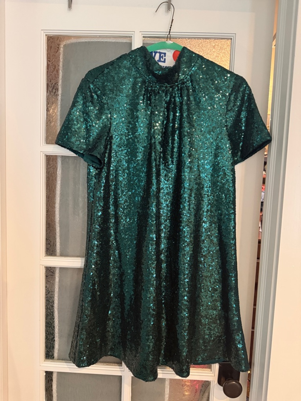 STAUD Emerald Green Sequin Dress with Tie Detail
